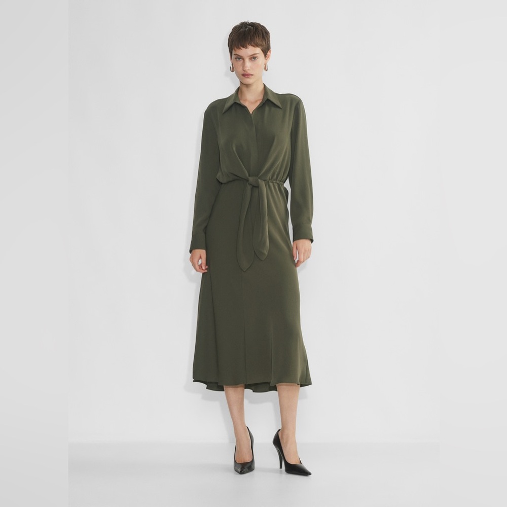 Aritzia Babaton Abbey Dress - Olive Green Matte Satin Midi